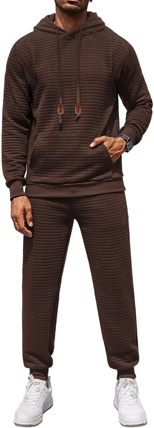 COOFANDY Men's Tracksuit 2 Piece Hoodie Sweatsuit Sets Casual Athletic Jogging Suits Waffle Plaid Jacquard Outfits