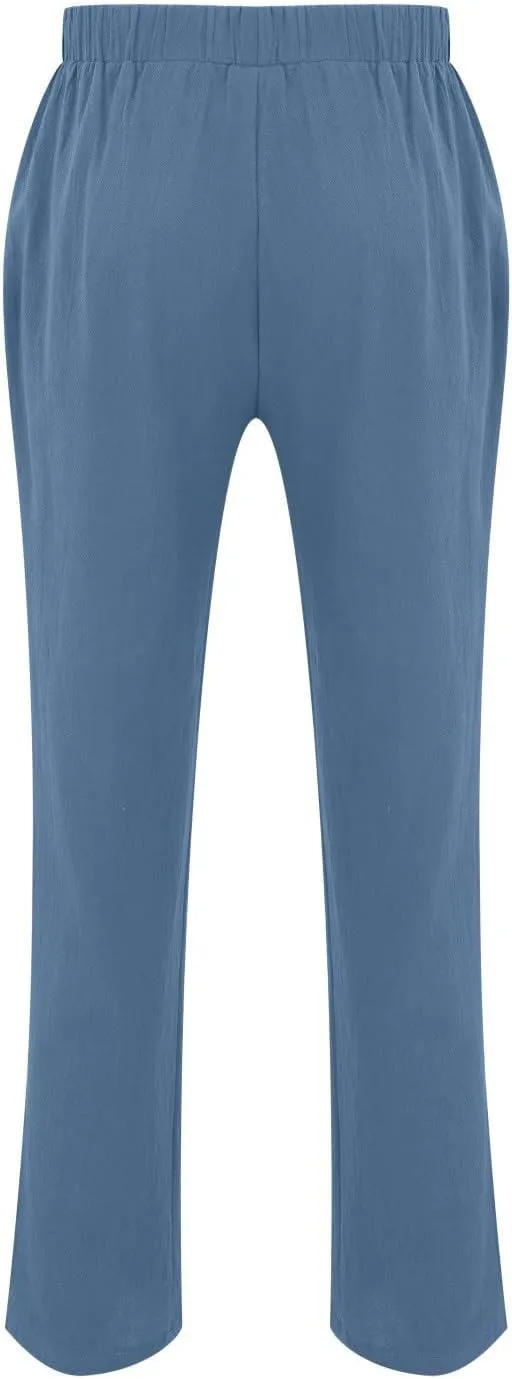 Cotton Linen Cargo Pants for Mens Elastic Waistband Lightweight Sweatpants with Pockets Summer Solid Regular Fit Activewears