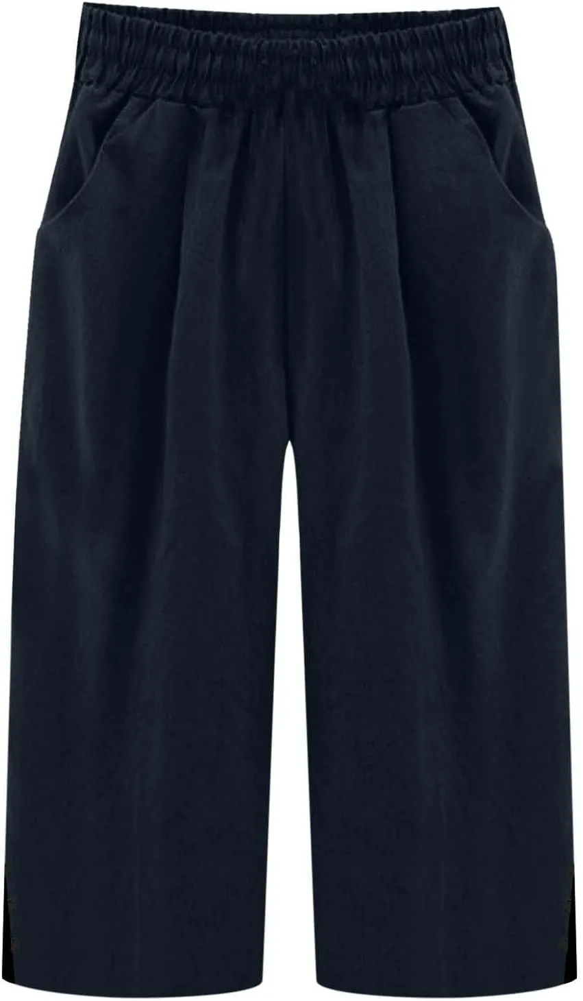 Cotton Linen Cropped Pants for Women 2025 Summer Casual Elastic Waisted Straight Leg Drawstring Trouser with Pockets
