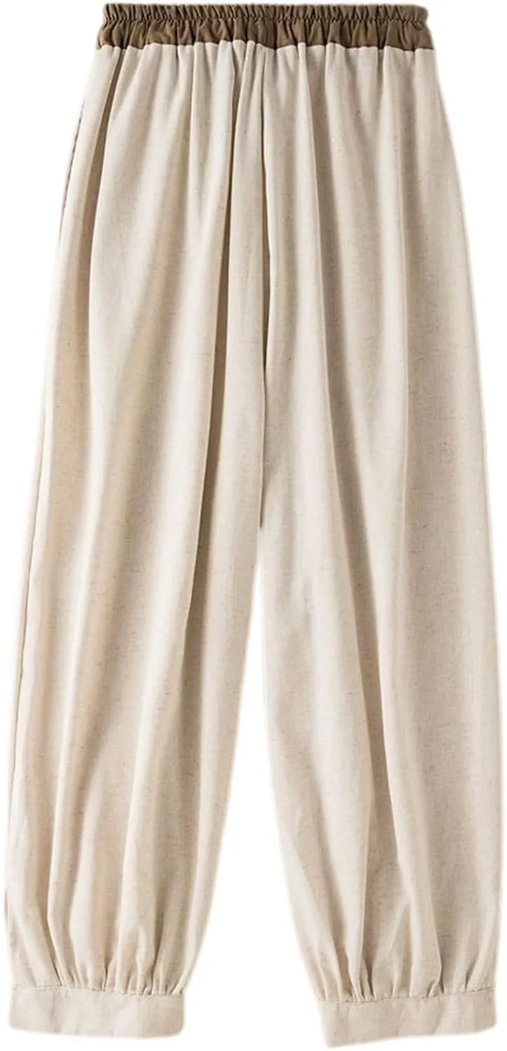 Cotton Linen Pants Women Summer Casual Cinch Bottom Trousers with Pocket High Waist Classic Comfy Lightweight Pants