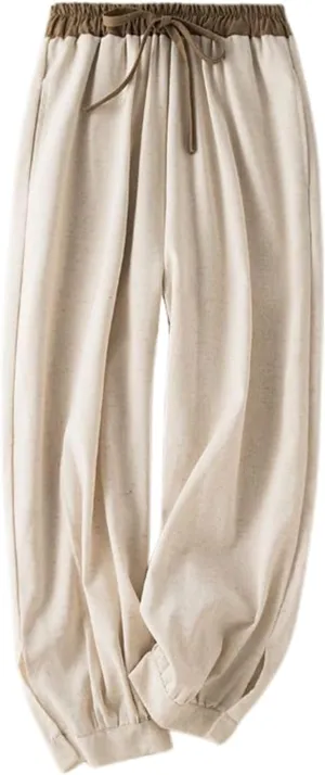 Cotton Linen Pants Women Summer Casual Cinch Bottom Trousers with Pocket High Waist Classic Comfy Lightweight Pants