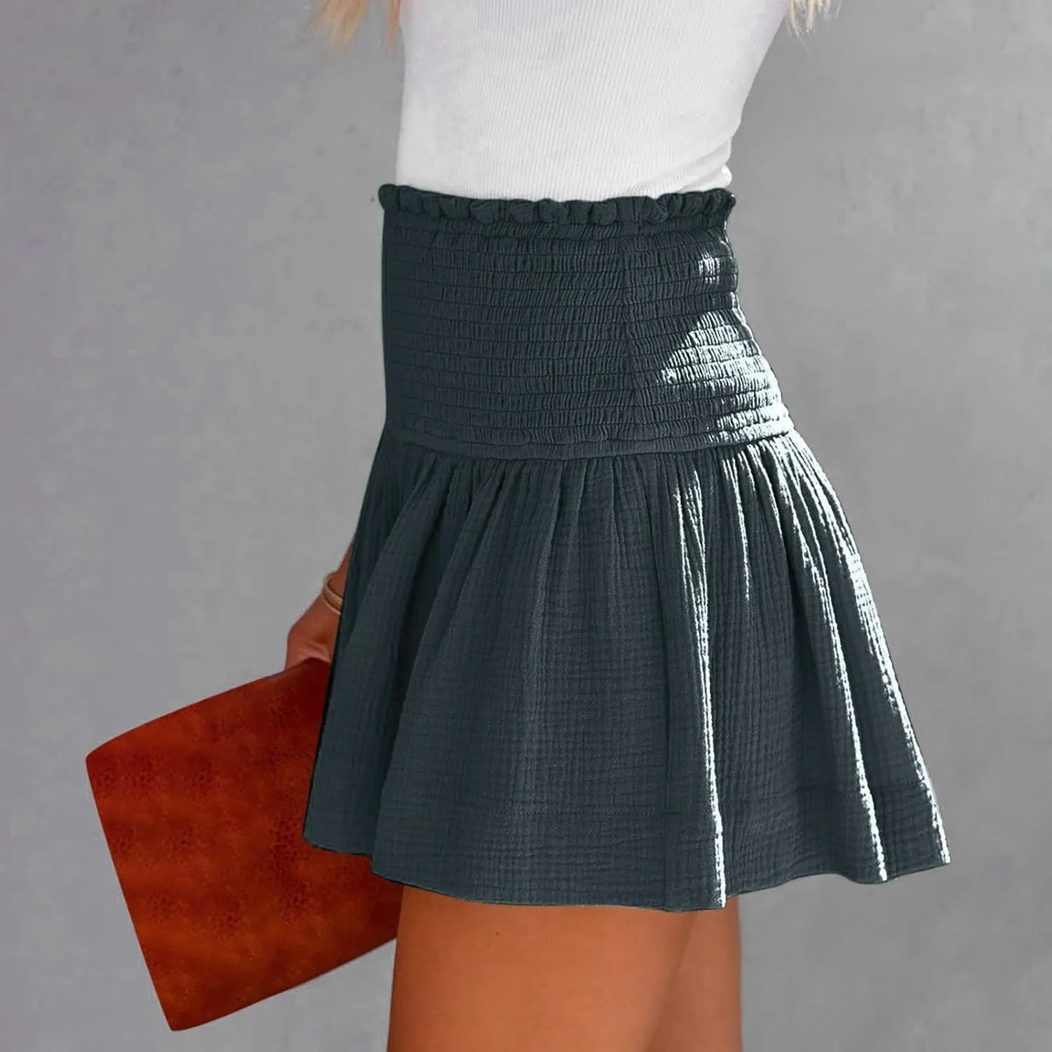 Cotton Linen Shorts for Women Trendy Smocked High Waisted Summer Shorts Casual Ruffle Wide Leg Lounge Short