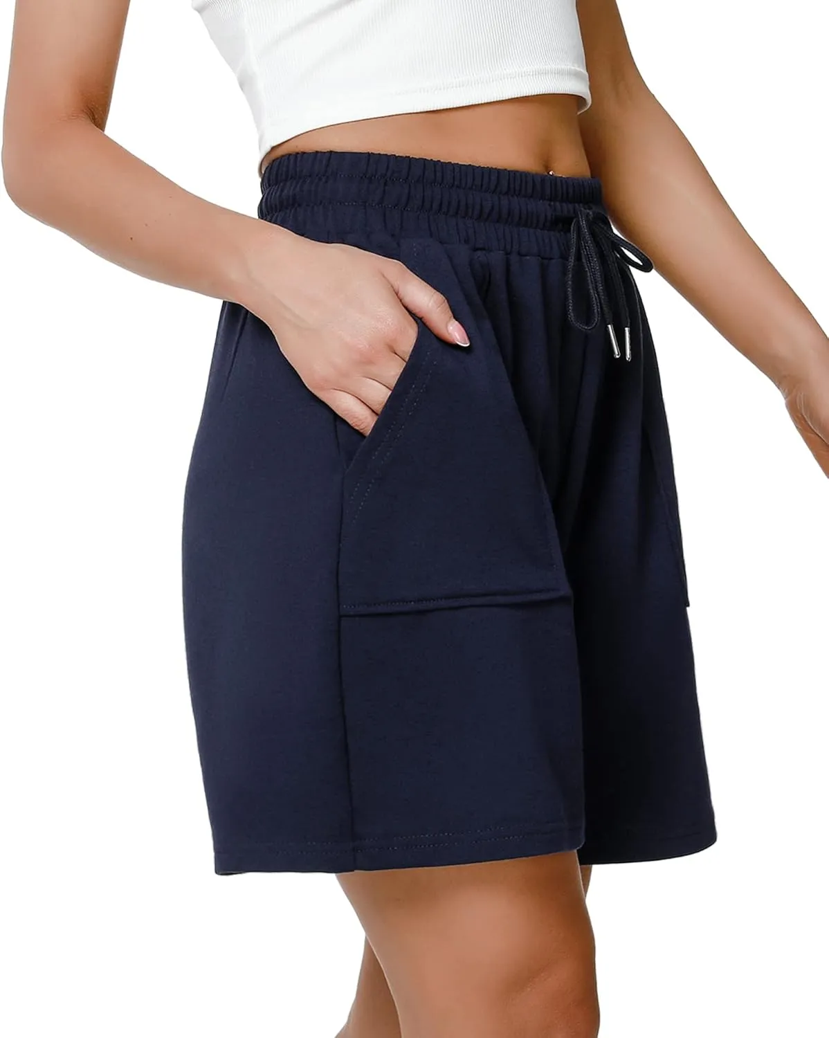 Cowasto Womens Cotton Sweat Shorts Casual Summer Loose Athletic Short Drawstring Waist Lounge Running Shorts with Pockets