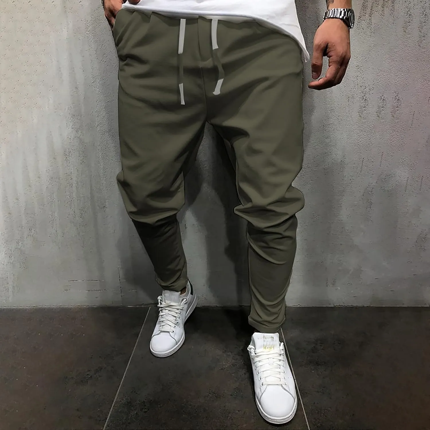 Ctreela Summer Lightweight Jogger Casual Pants for Men Big & Tall Drawstring Slim Fit Sweatpants Solid Workout Running Pants