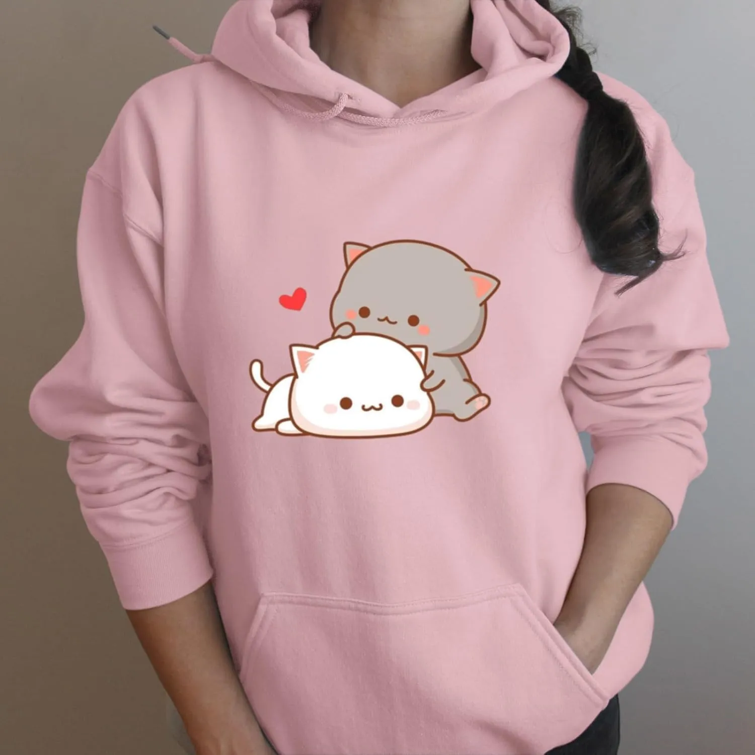 Cute Cat Graphic Hoodies Aesthetic Hooded Sweatshirts for Teen Girls Kawaii Cartoon Anime Lightweight Pullover Tops