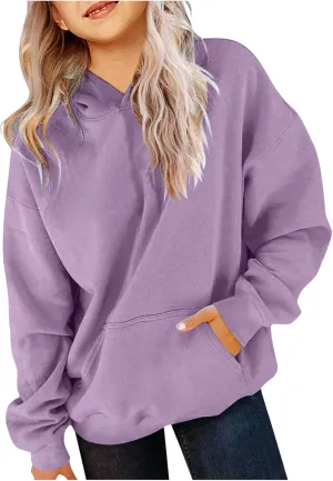 Cute Hoodies for Teen Girls Oversized Long Sleeve Fleece Hooded Sweatshirt Trendy Casual Solid Pocket Pullover Tops