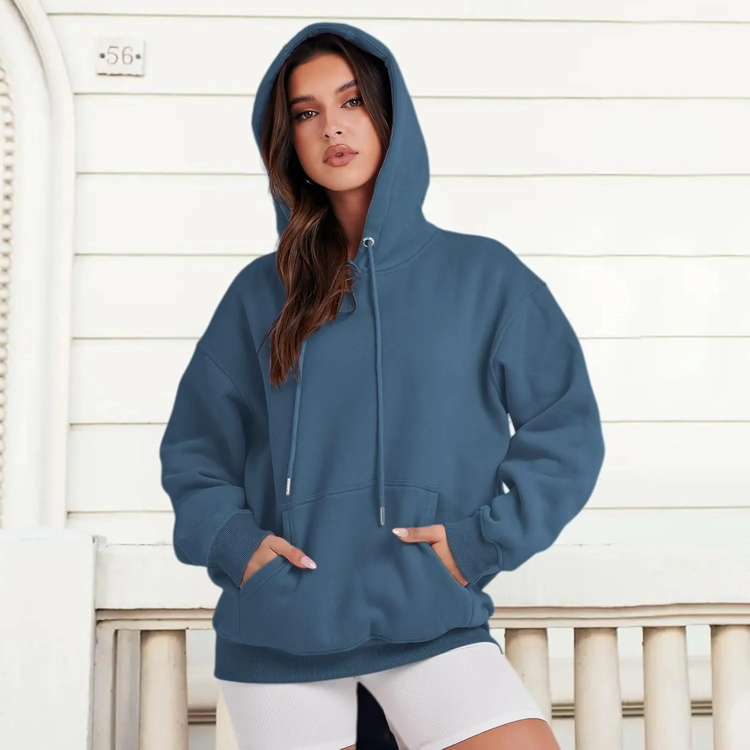 Cute Plain Hoodies for Women Teen Girls Aesthetic Fleece Solid Sweatshirt Pullover Long Sleeve Basic Tops