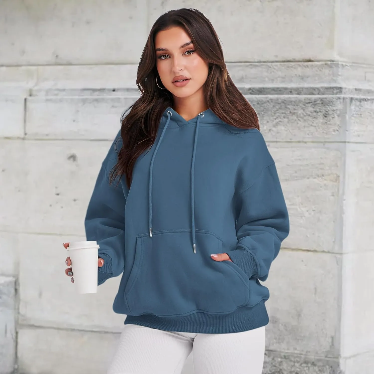 Cute Plain Hoodies for Women Teen Girls Aesthetic Fleece Solid Sweatshirt Pullover Long Sleeve Basic Tops