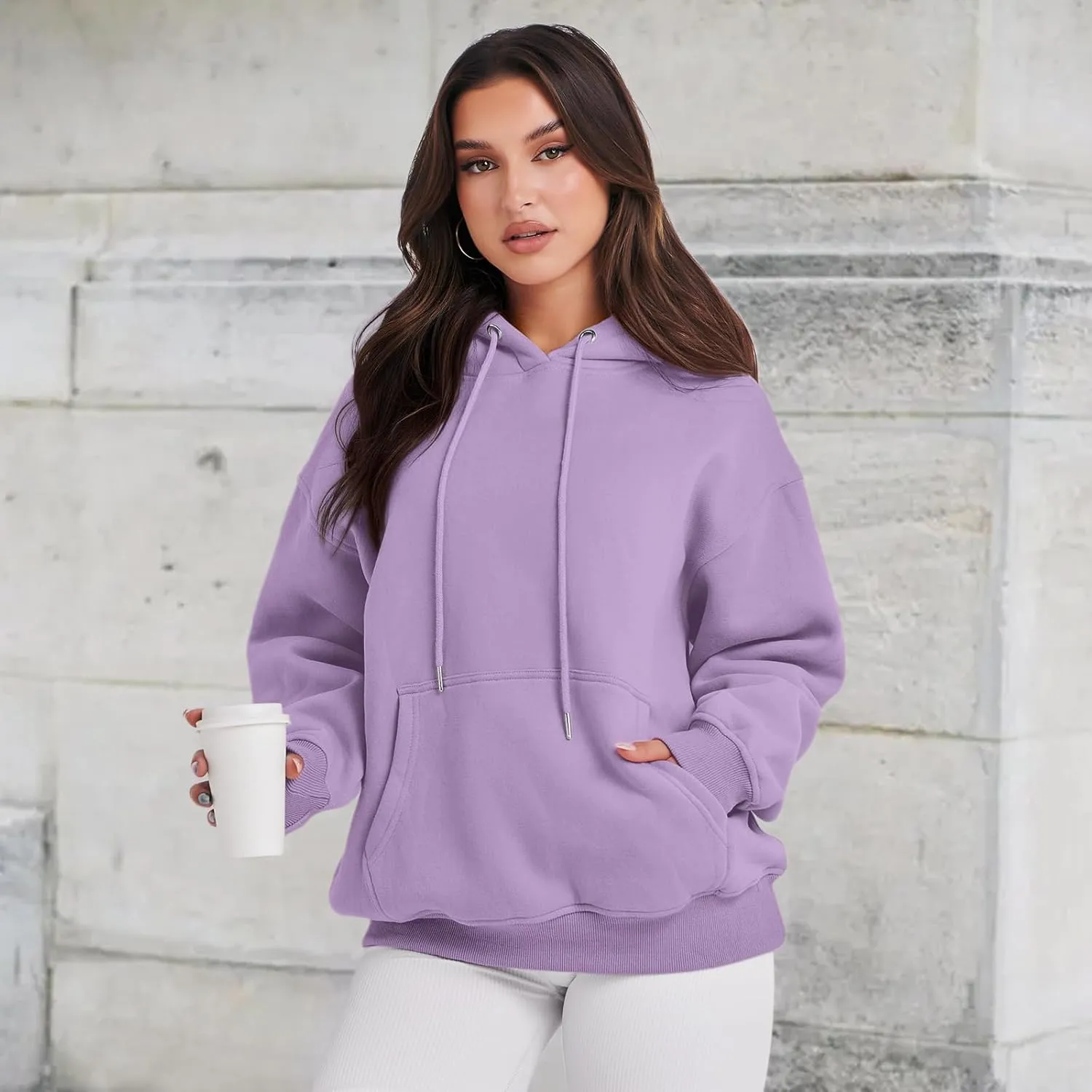 Cute Plain Hoodies for Women Teen Girls Aesthetic Fleece Solid Sweatshirt Pullover Long Sleeve Basic Tops
