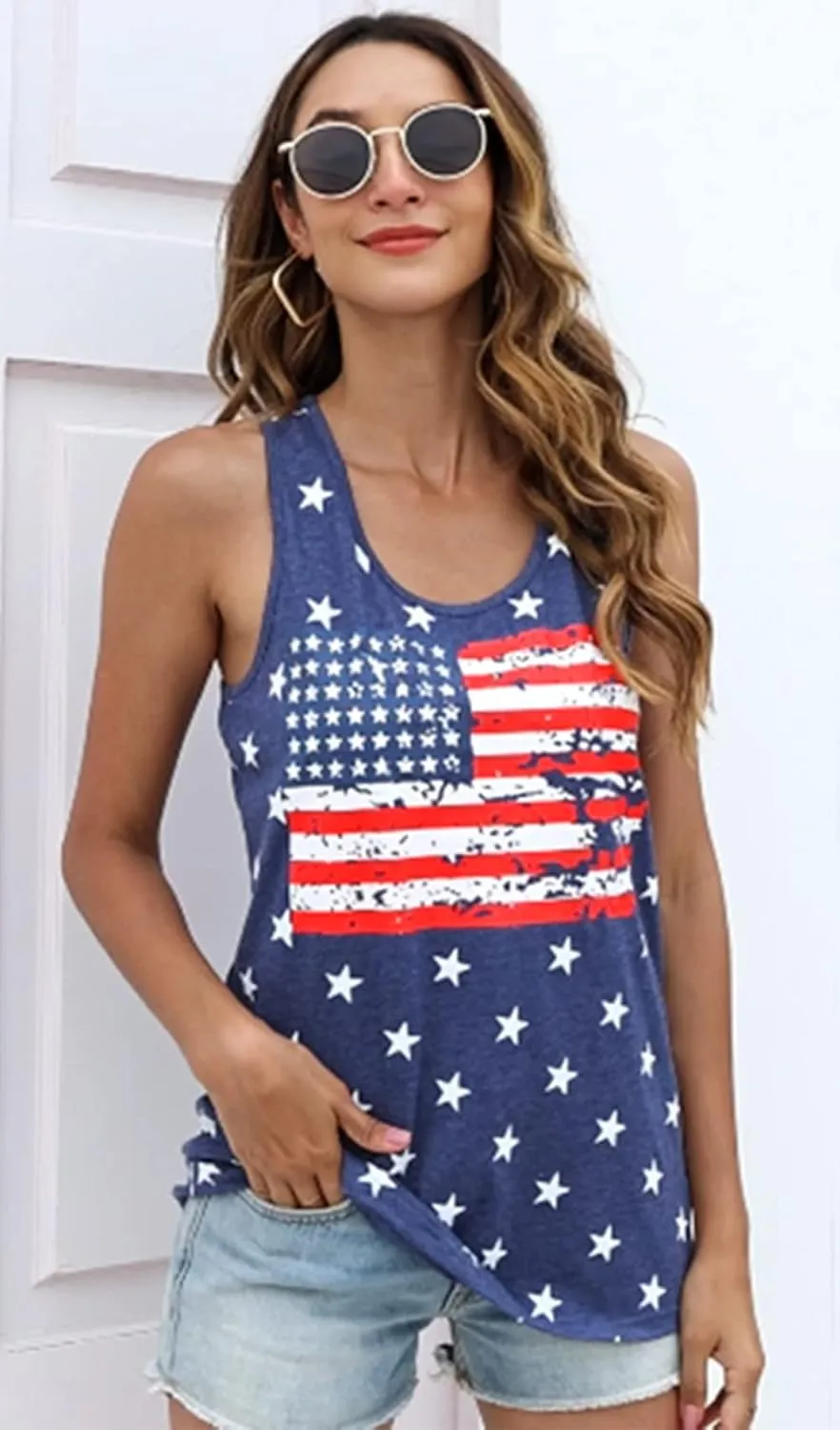 DESFSE American Flag Tank Top Women 4th of July Tanks Tops for Womens USA Flag Patriotic Shirts Vest Racerback Sleeveless Tee