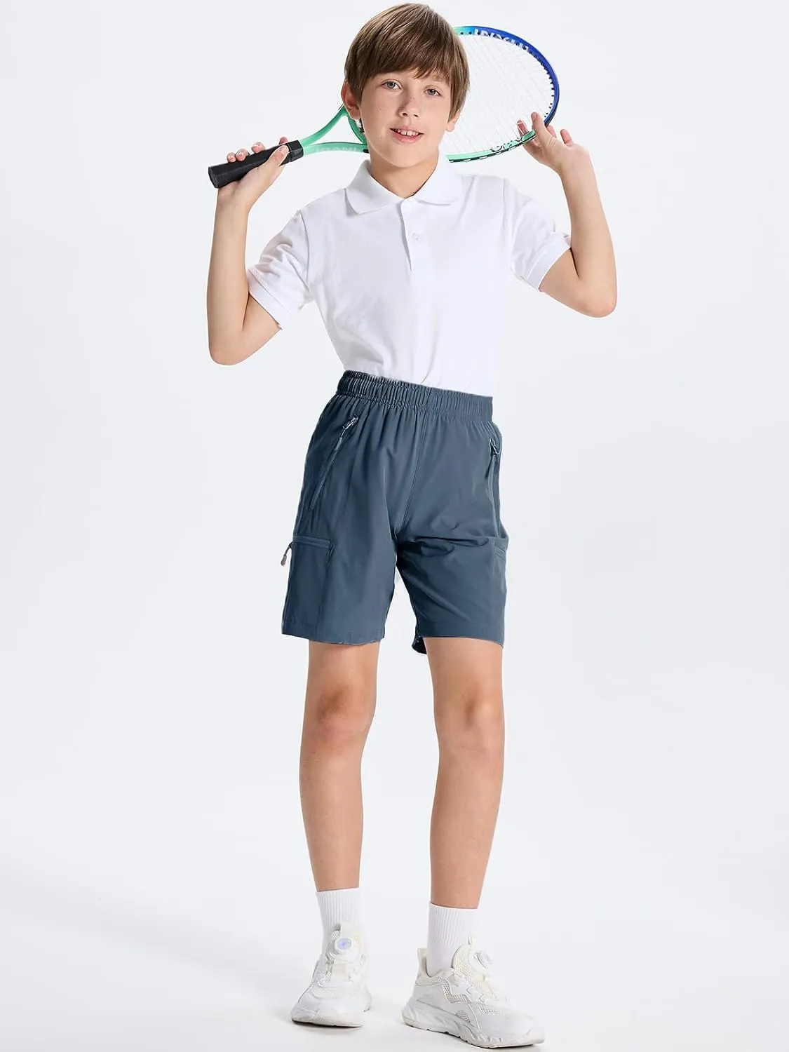 DEVOROPA Youth Boys Hiking Cargo Shorts Lightweight Quick Dry Athletic Running Workout Shorts Water Resistant Zip Pockets