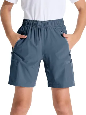 DEVOROPA Youth Boys Hiking Cargo Shorts Lightweight Quick Dry Athletic Running Workout Shorts Water Resistant Zip Pockets