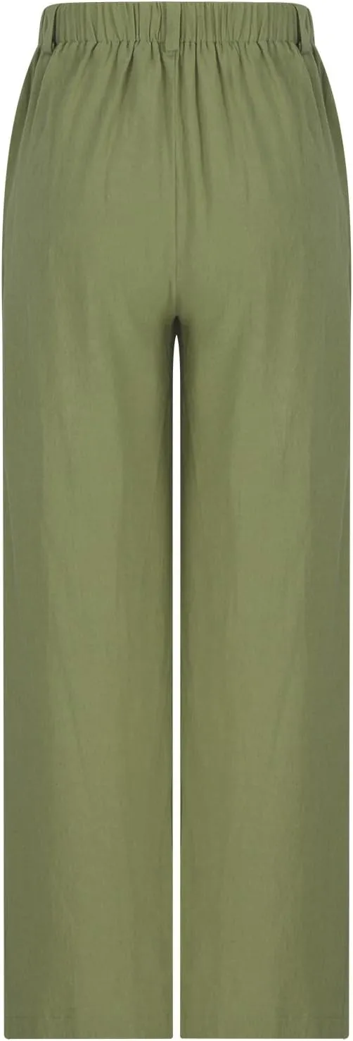 Dressy Cotton Linen Pants for Women, Pleated High Waist Palazzo Trousers Relax Fit Business Work Office Casual Pant