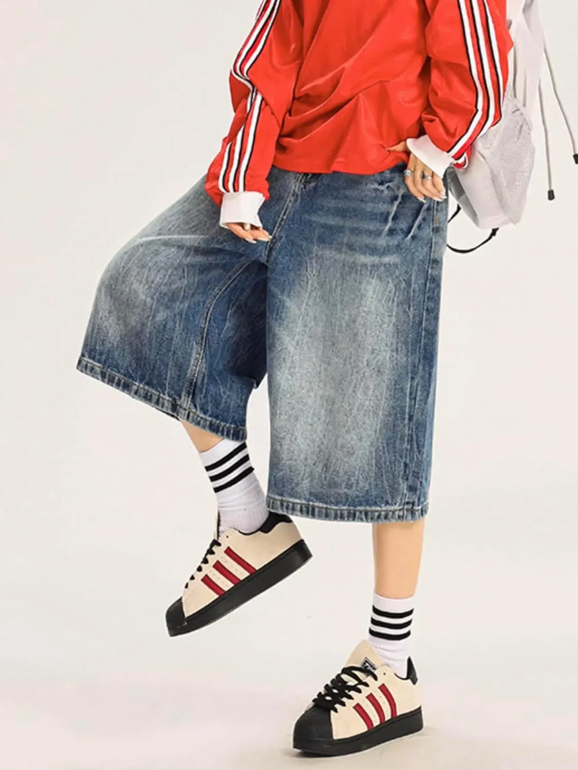EMMIOL Womens Jorts Jean Baggy Shorts Casual 2025 Summer Trendy Wide Leg Long Denim Shorts Y2K Streetwear
