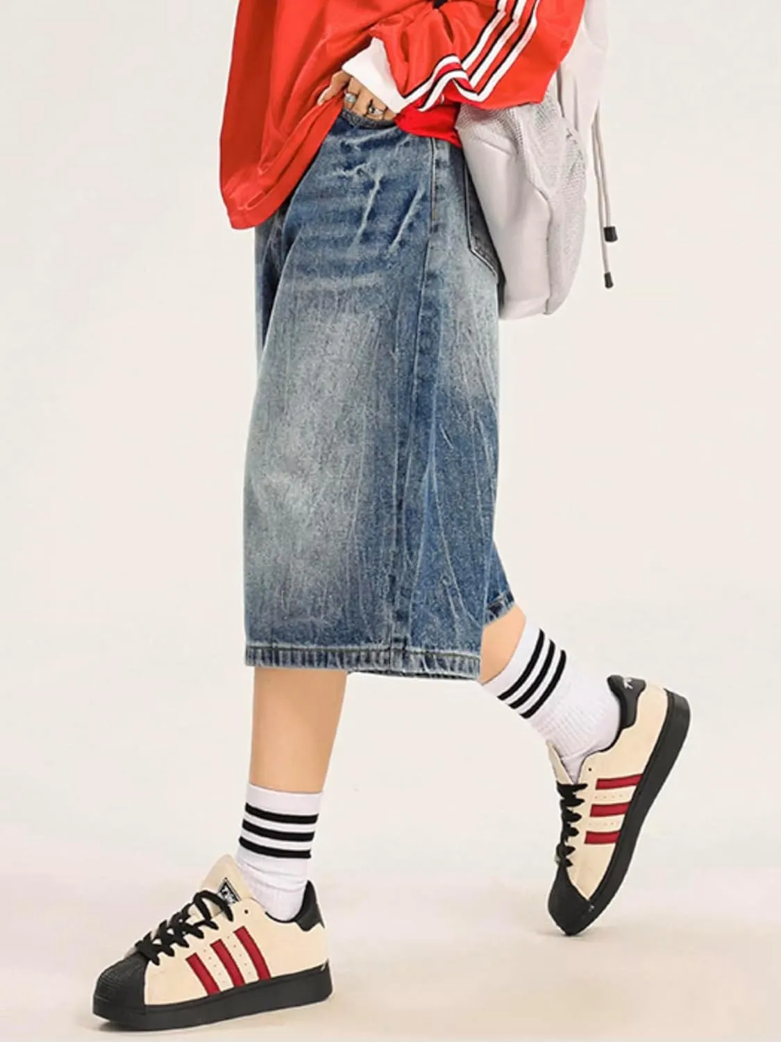 EMMIOL Womens Jorts Jean Baggy Shorts Casual 2025 Summer Trendy Wide Leg Long Denim Shorts Y2K Streetwear