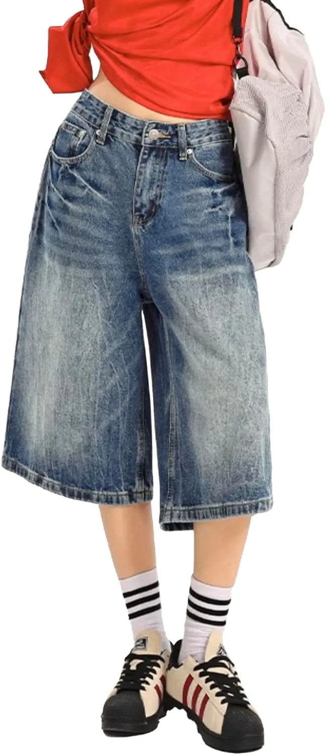 EMMIOL Womens Jorts Jean Baggy Shorts Casual 2025 Summer Trendy Wide Leg Long Denim Shorts Y2K Streetwear