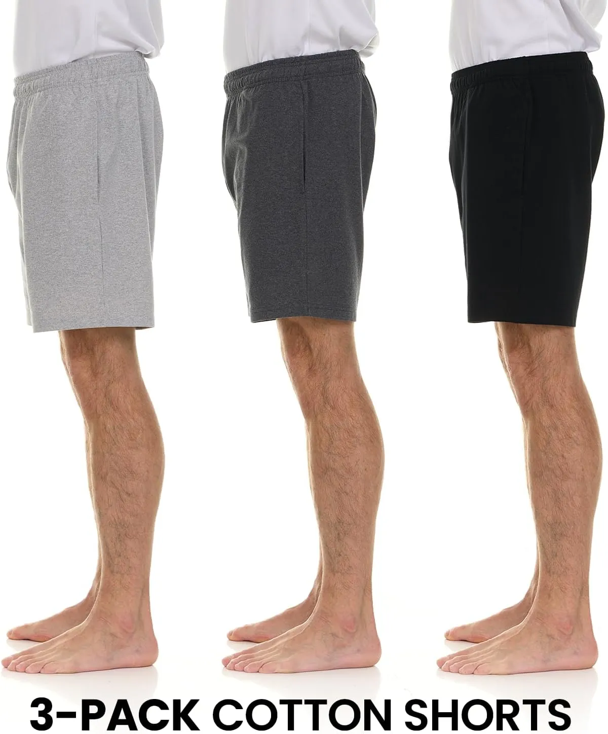 Essential Elements 3 Pack: Mens Cotton Shorts - 100% Cotton Lounge Athletic Casual Sleep Casual Pajama PJ Shorts