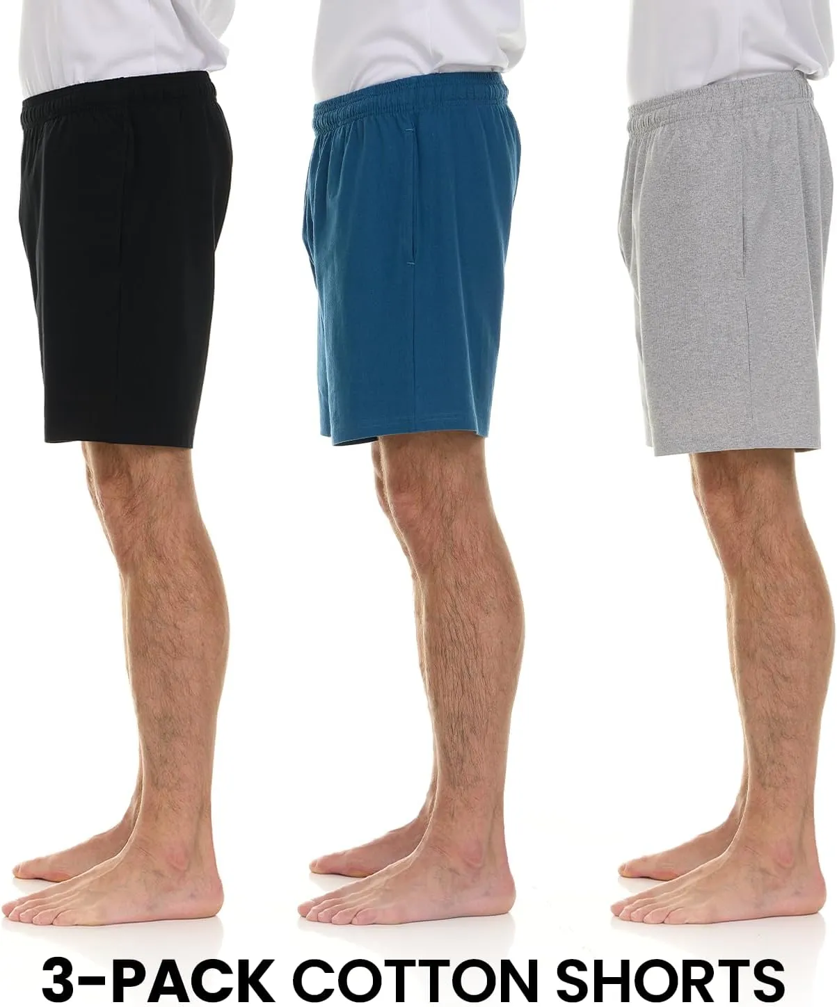 Essential Elements 3 Pack: Mens Cotton Shorts - 100% Cotton Lounge Athletic Casual Sleep Casual Pajama PJ Shorts