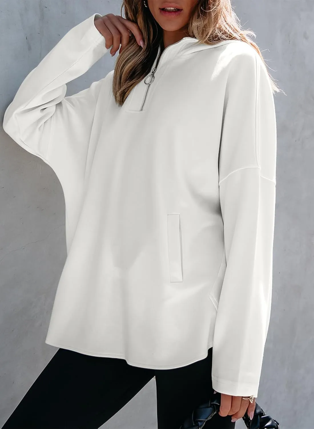 EVALESS Women's Oversized Hoodies Casual Long Sleeve Half Zipper Pocket Sweatshirt Pullover Tops