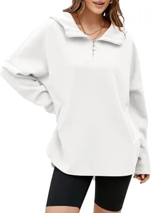EVALESS Women's Oversized Hoodies Casual Long Sleeve Half Zipper Pocket Sweatshirt Pullover Tops