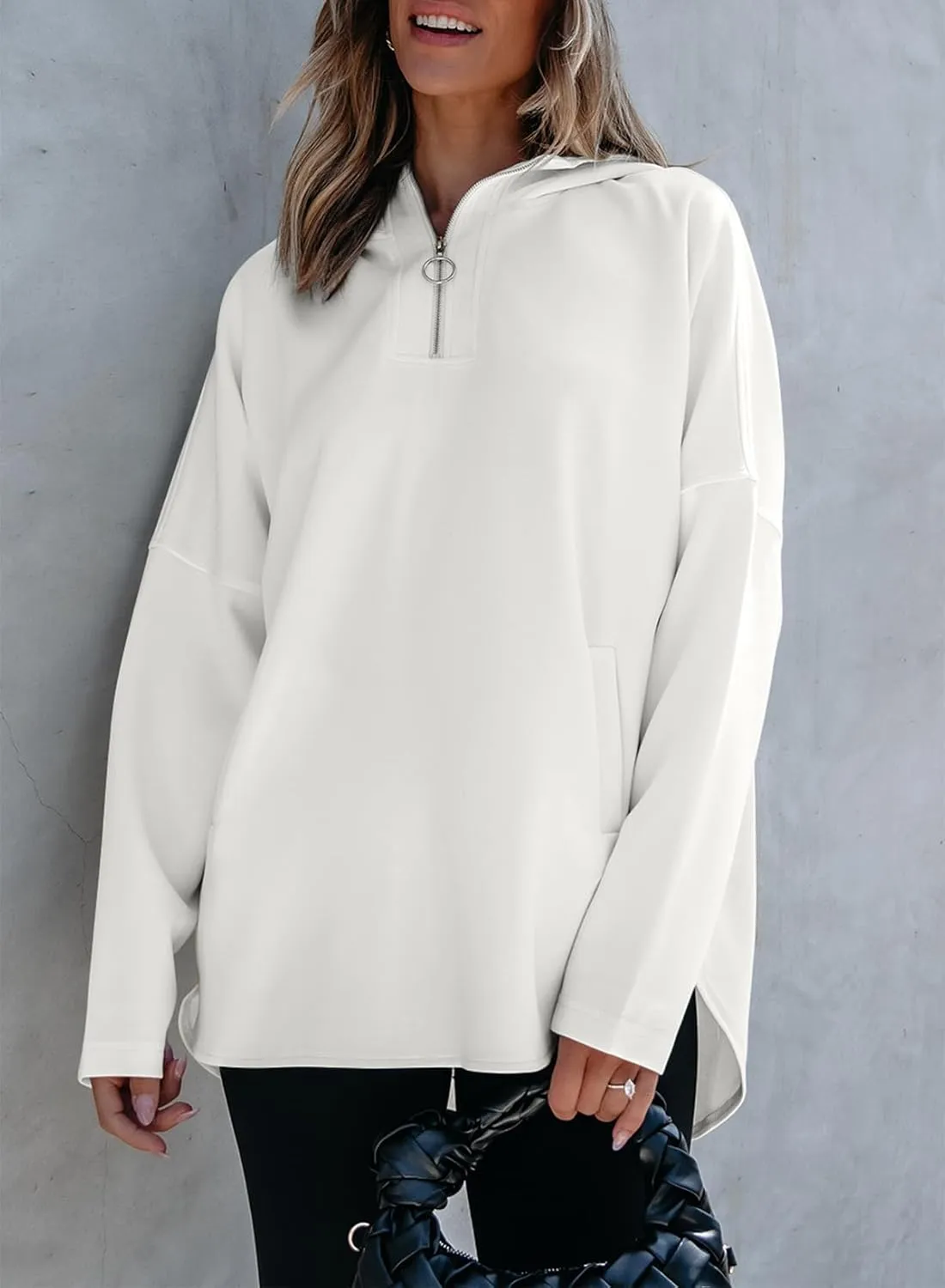 EVALESS Women's Oversized Hoodies Casual Long Sleeve Half Zipper Pocket Sweatshirt Pullover Tops