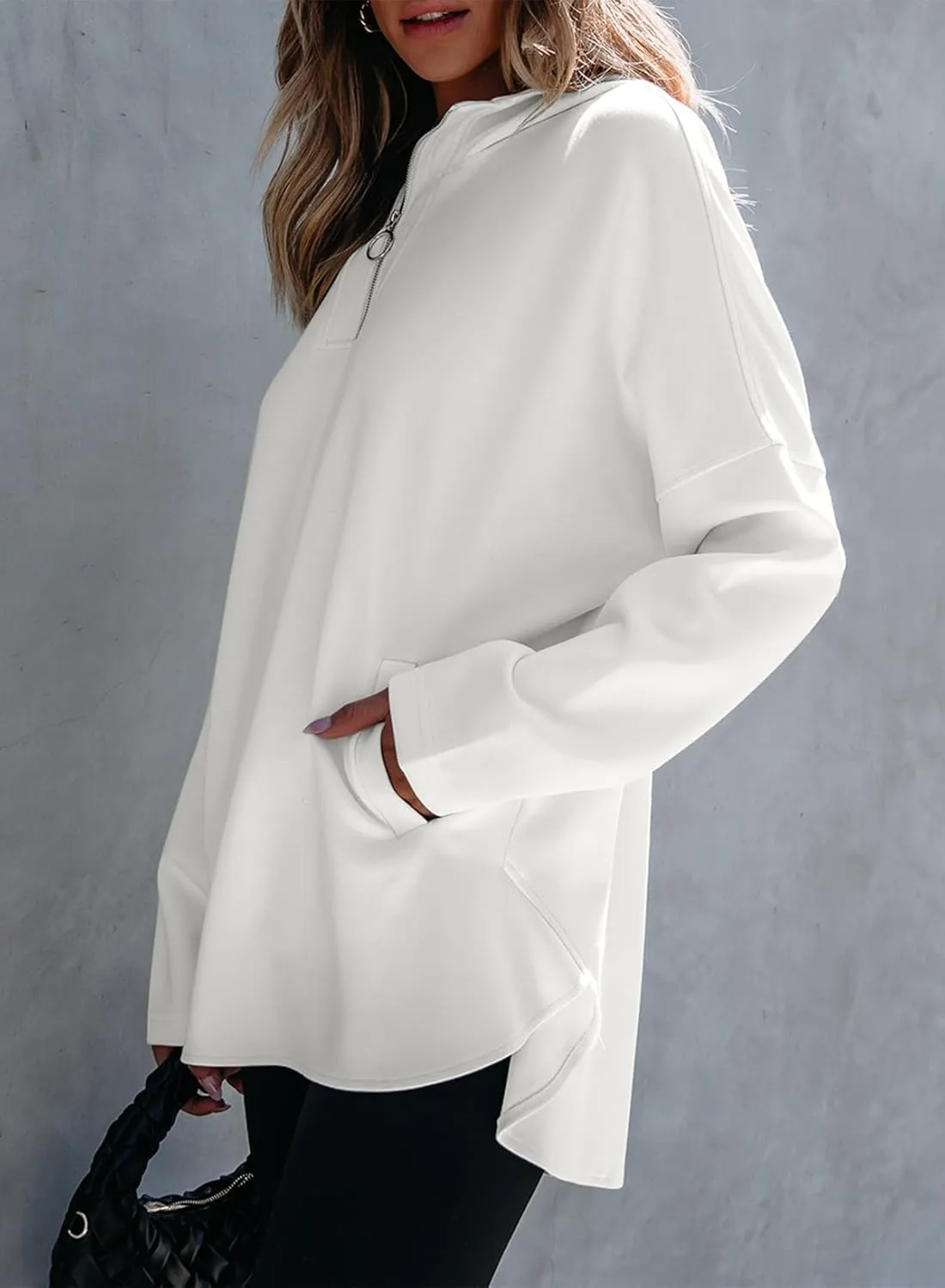 EVALESS Women's Oversized Hoodies Casual Long Sleeve Half Zipper Pocket Sweatshirt Pullover Tops