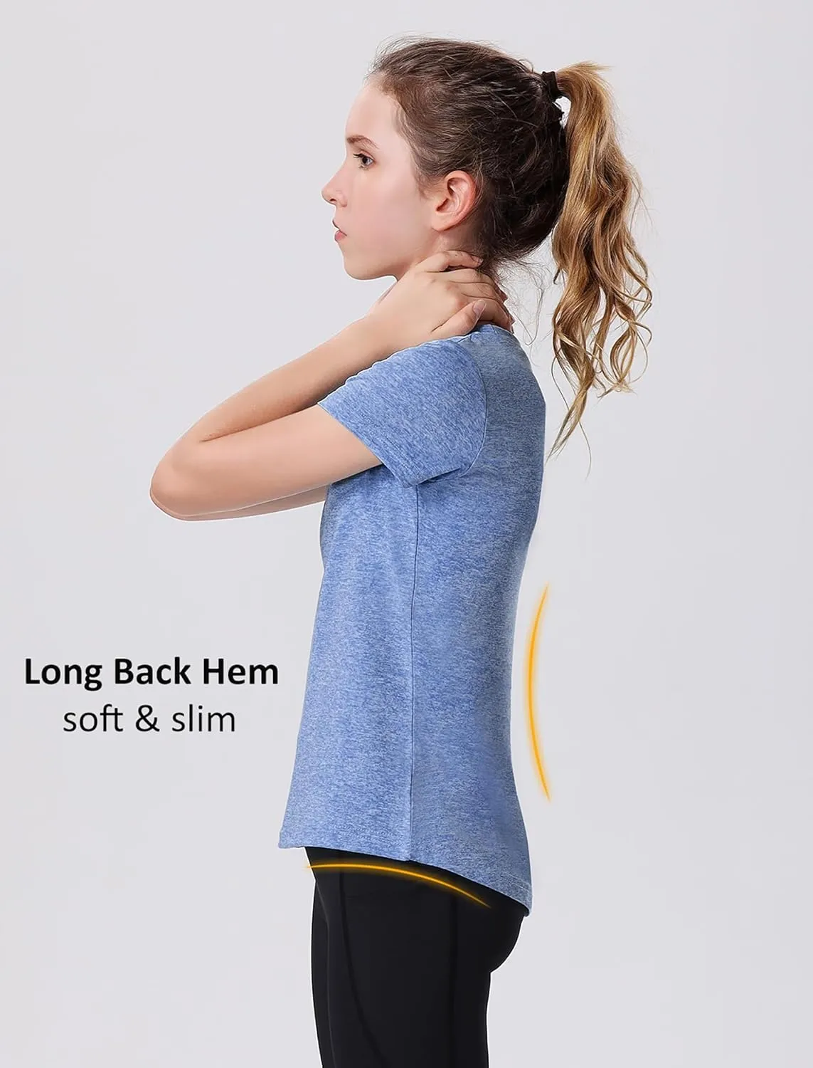 EXARUS 4 Pack Girls Athletic Shirts Quick Dry Short Sleeve Tshirts Crewneck Tee Workout Activewear Tops for Kids 8-16Y