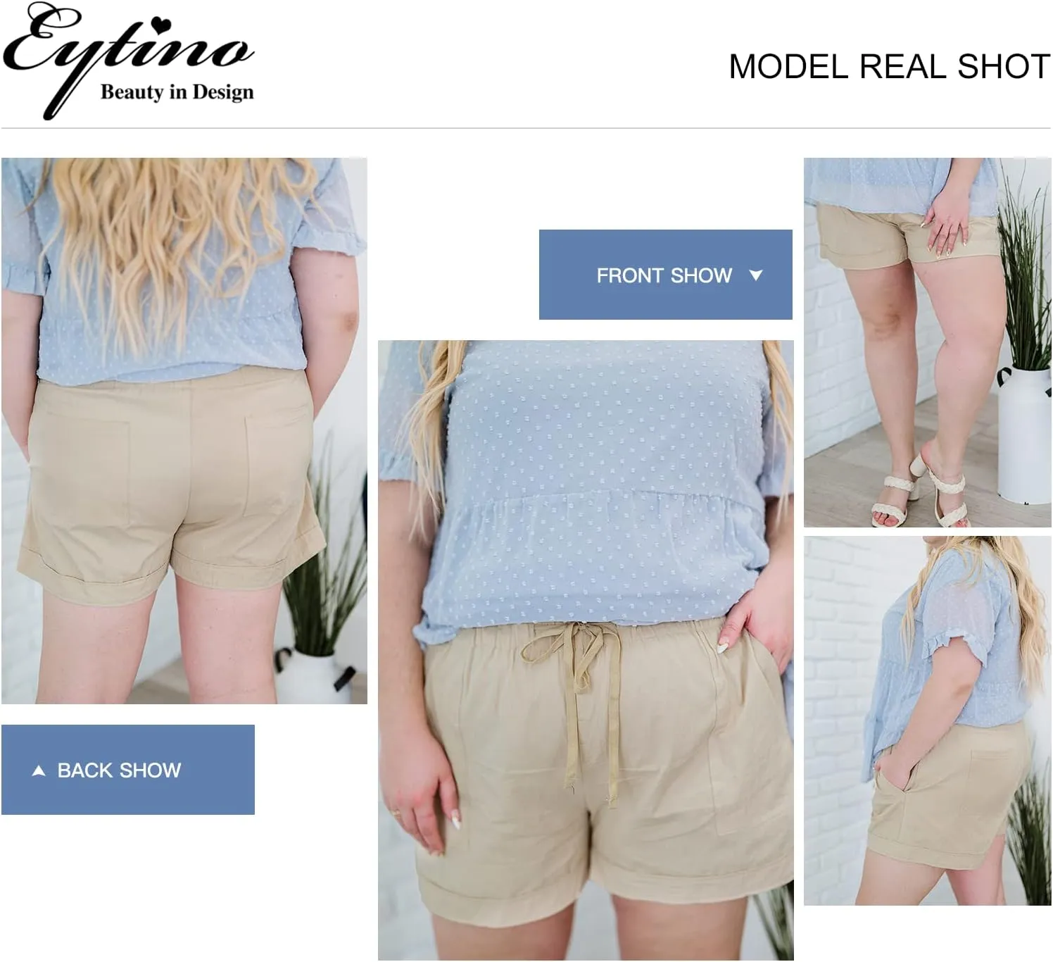 Eytino Womens Plus Size Comfy Drawstring Casual Elastic Waist Pocketed Shorts,1X-5X