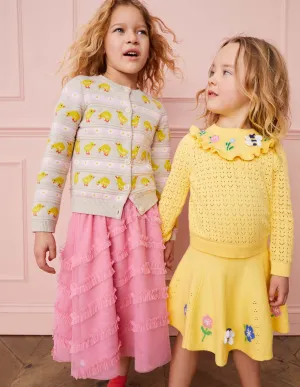 Fair Isle knitted Cardigan-Ecru Marl Chicks
