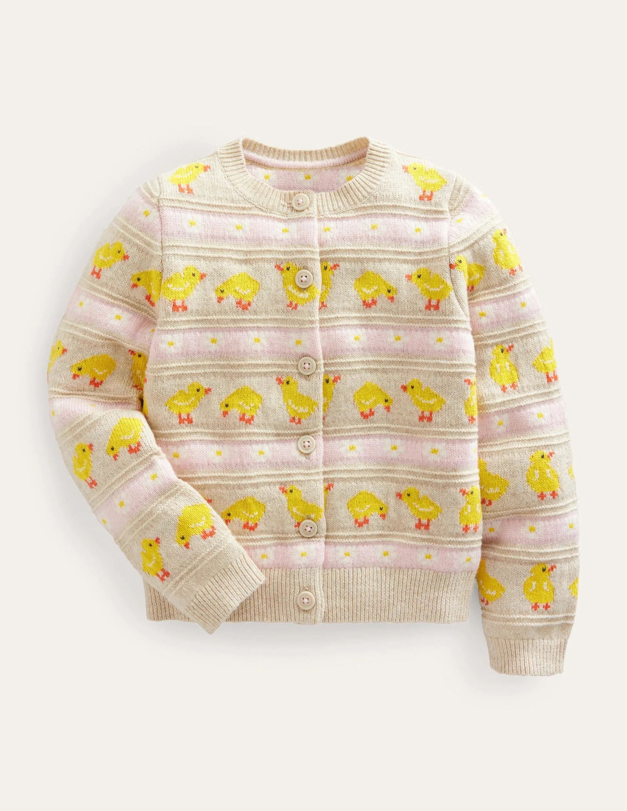 Fair Isle knitted Cardigan-Ecru Marl Chicks