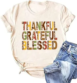 Fall Shirt for Women Thankful Grateful Blessed Graphic Vintage Thanksgiving Halloween Shirts Fall Tops Tee