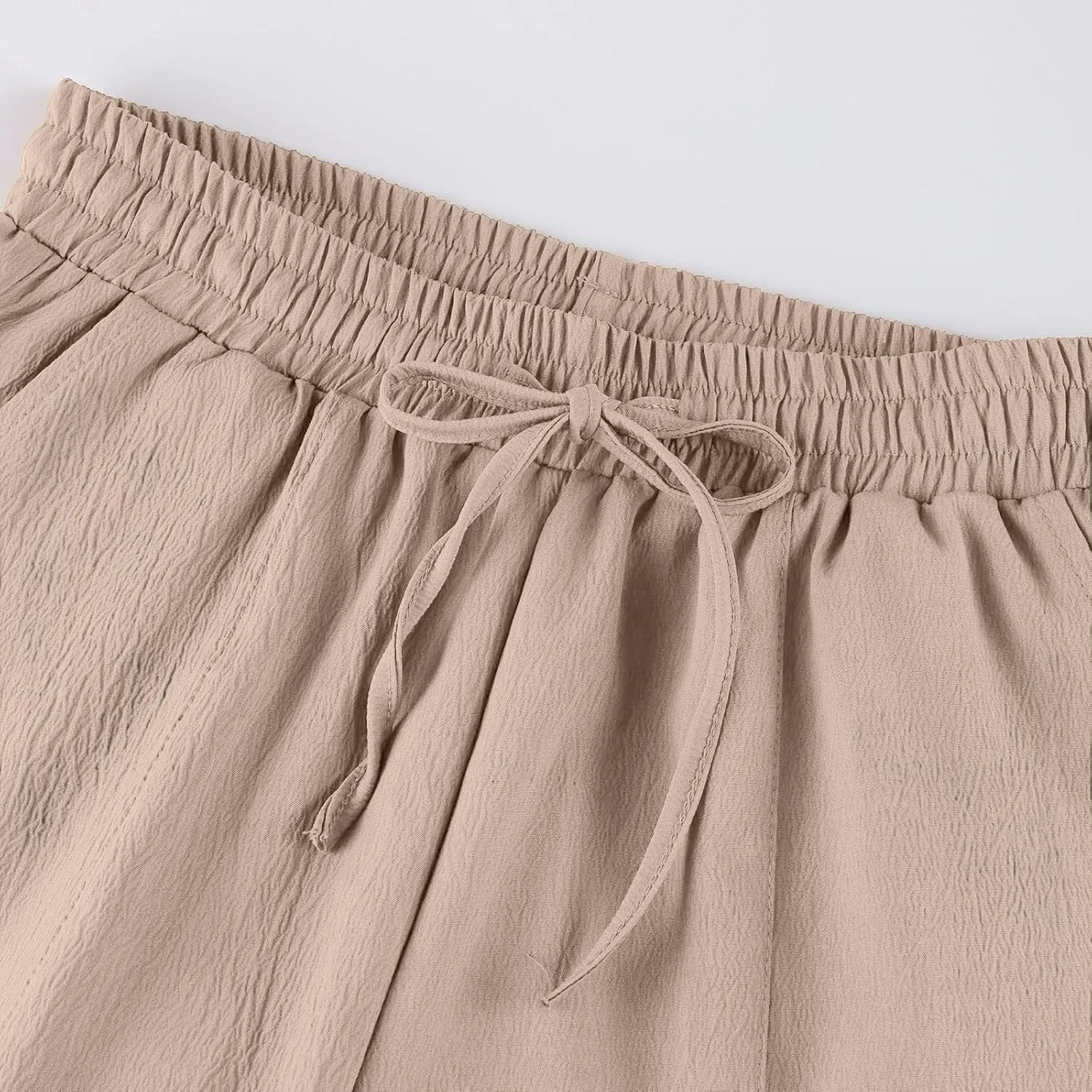 fanmpghleoo Linen Harem Pants Women with Pockets Drawstring Wide Leg Pirate Pants High Waisted Capri Joggers with Pockets