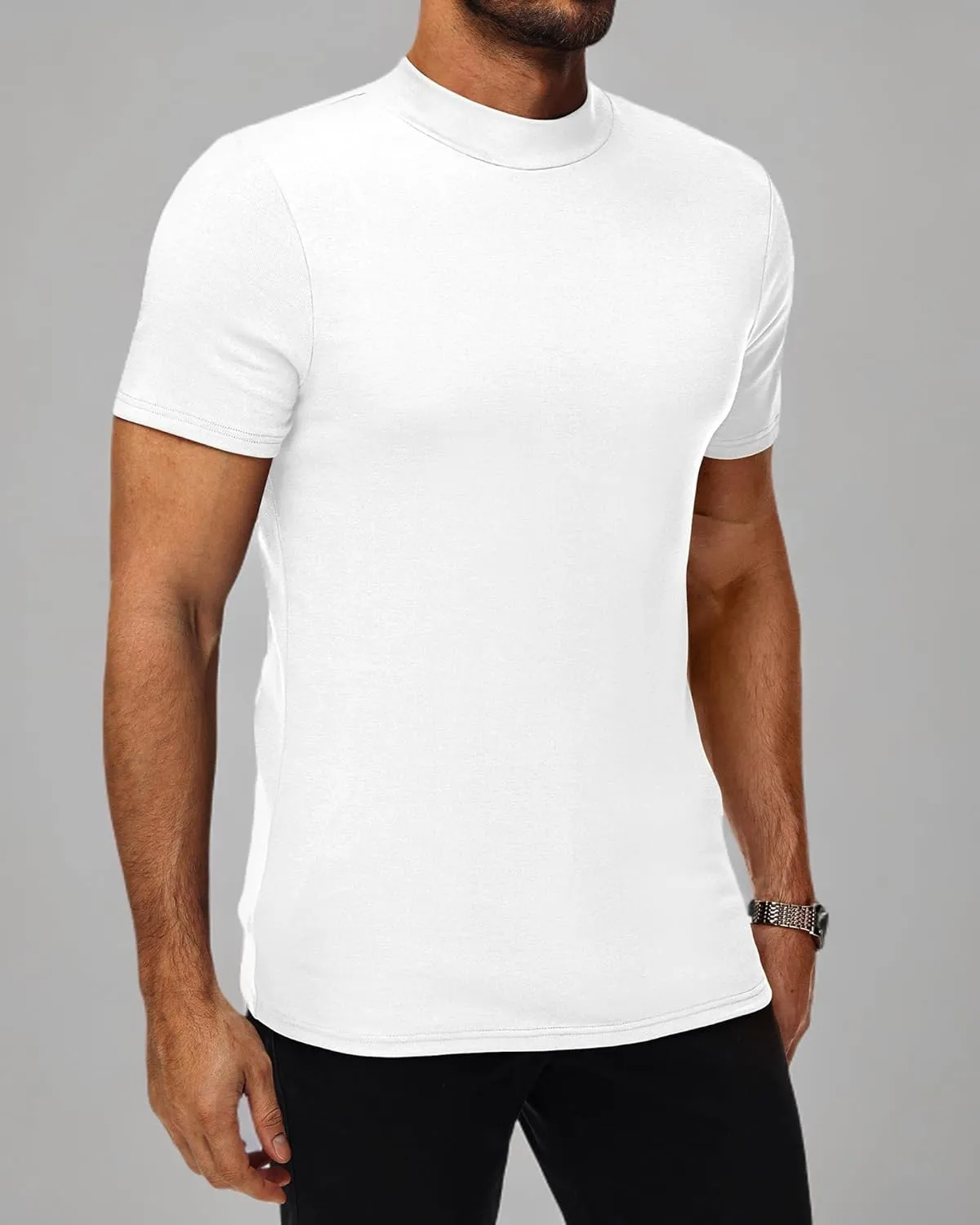 Ficerd 3 Pack Men's Mock Neck T Shirts, Cotton Short Sleeve Turtleneck Tee Shirts Slim Fit Basic Casual Solid Undershirt Tops