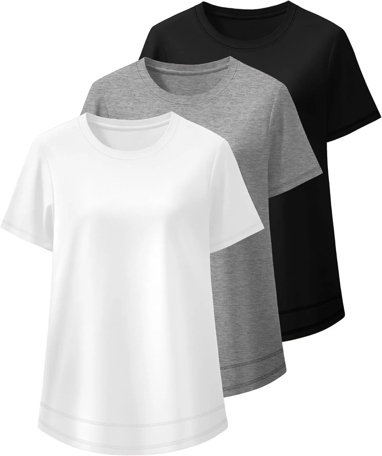 Ficerd 3 Pack Women's Plus Size T Shirts, Short Sleeve Crew Neck Shirts Curved Hem Casual Trendy Tops Loose Fit Summer Tee