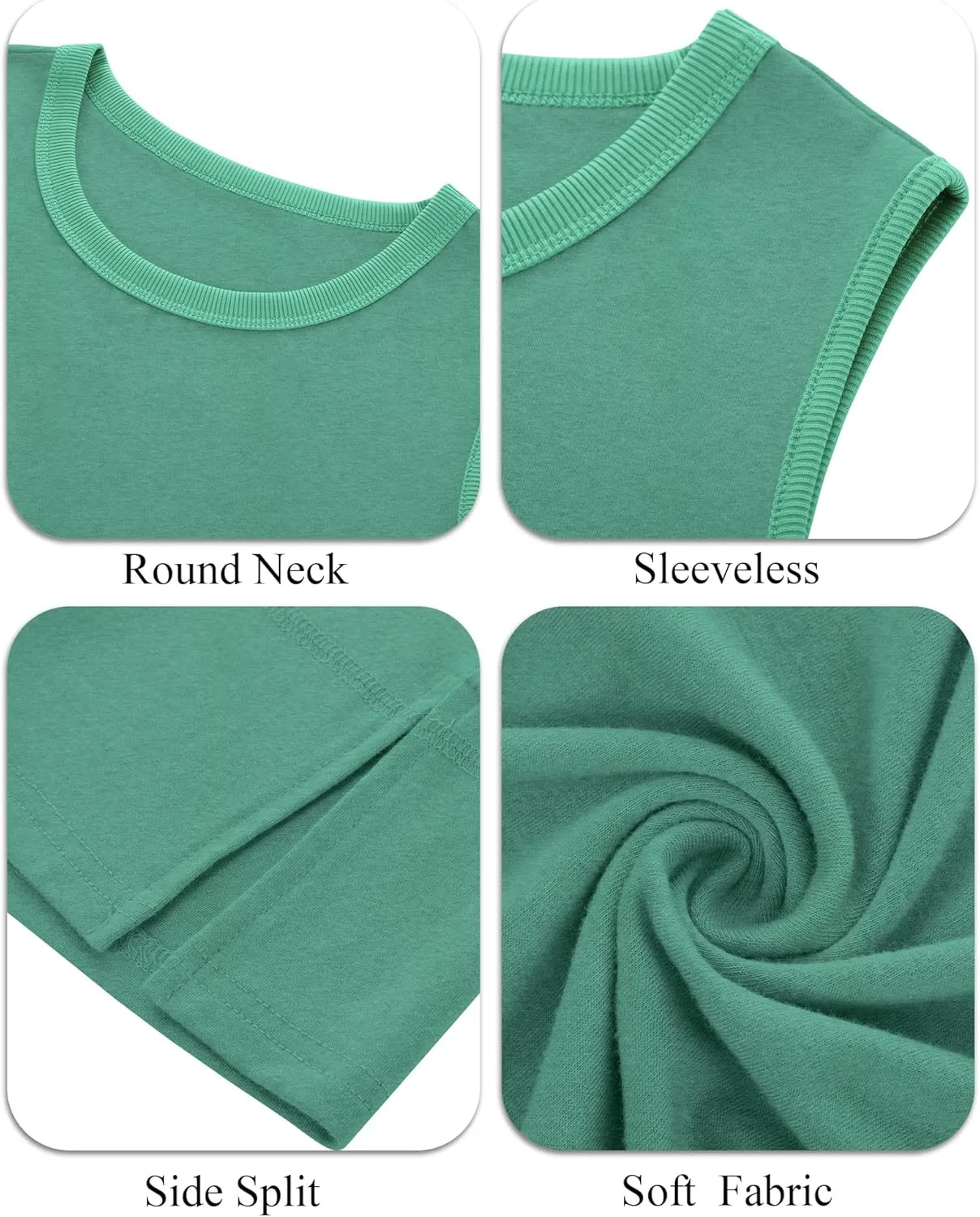 Ficerd 3 Pack Women's Sleeveless Tank Tops, Cotton Summer Crewneck Split Side Ribbed Trim Loose T-Shirt Casual Basic Tee Vest