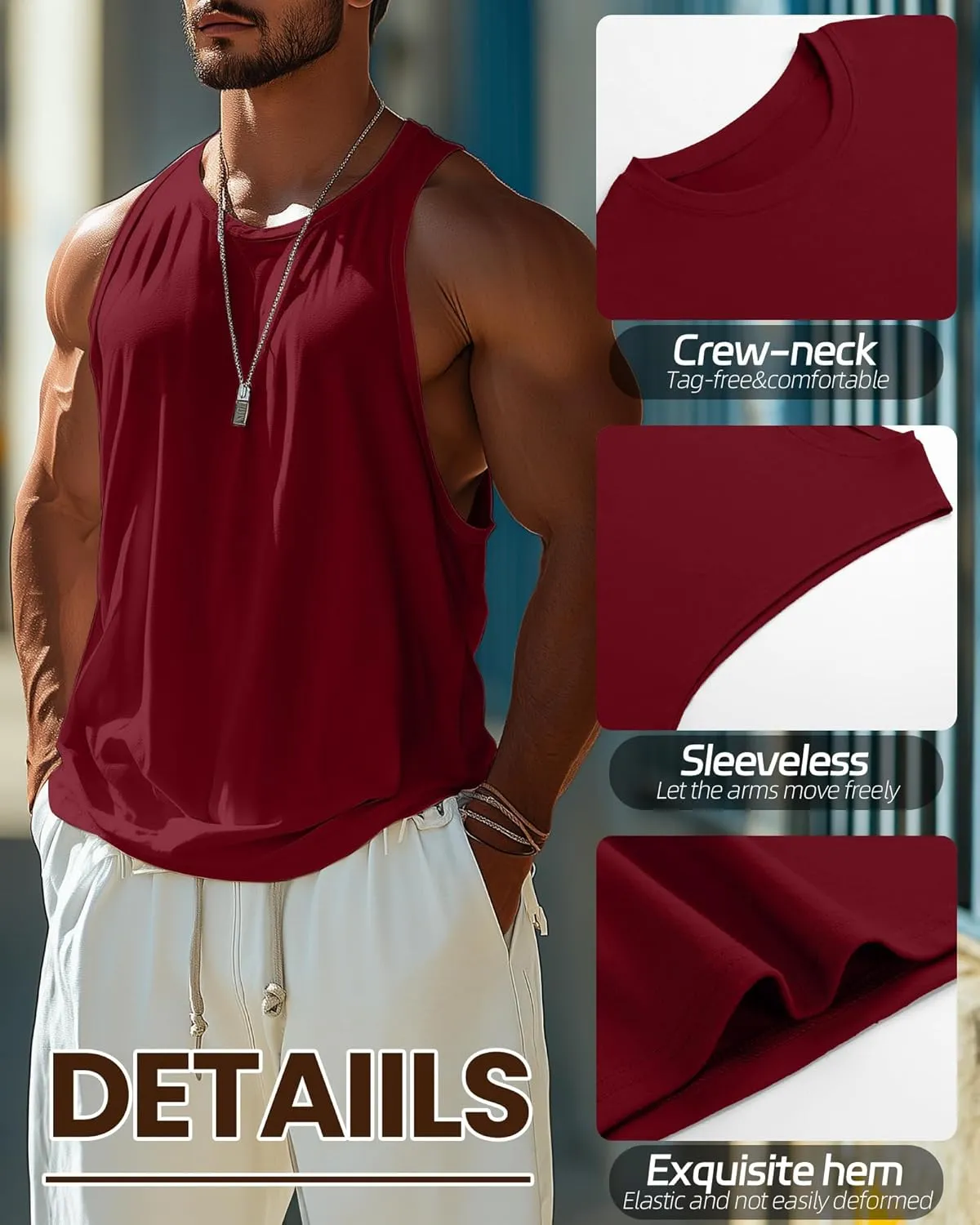 Ficerd 3 Pcs Big and Tall Men's Workout Tank Top Cotton Sleeveless Muscle Tee Gym Athletic Bodybuilding Cut Off Shirt