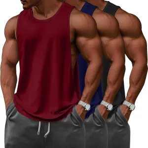 Ficerd 3 Pcs Big and Tall Men's Workout Tank Top Cotton Sleeveless Muscle Tee Gym Athletic Bodybuilding Cut Off Shirt