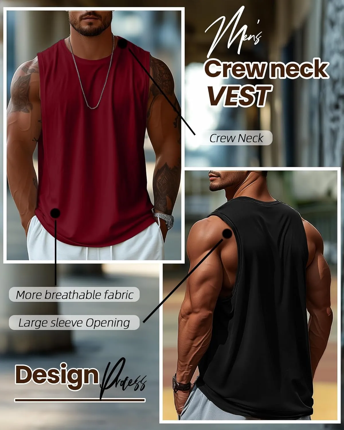 Ficerd 3 Pcs Big and Tall Men's Workout Tank Top Cotton Sleeveless Muscle Tee Gym Athletic Bodybuilding Cut Off Shirt