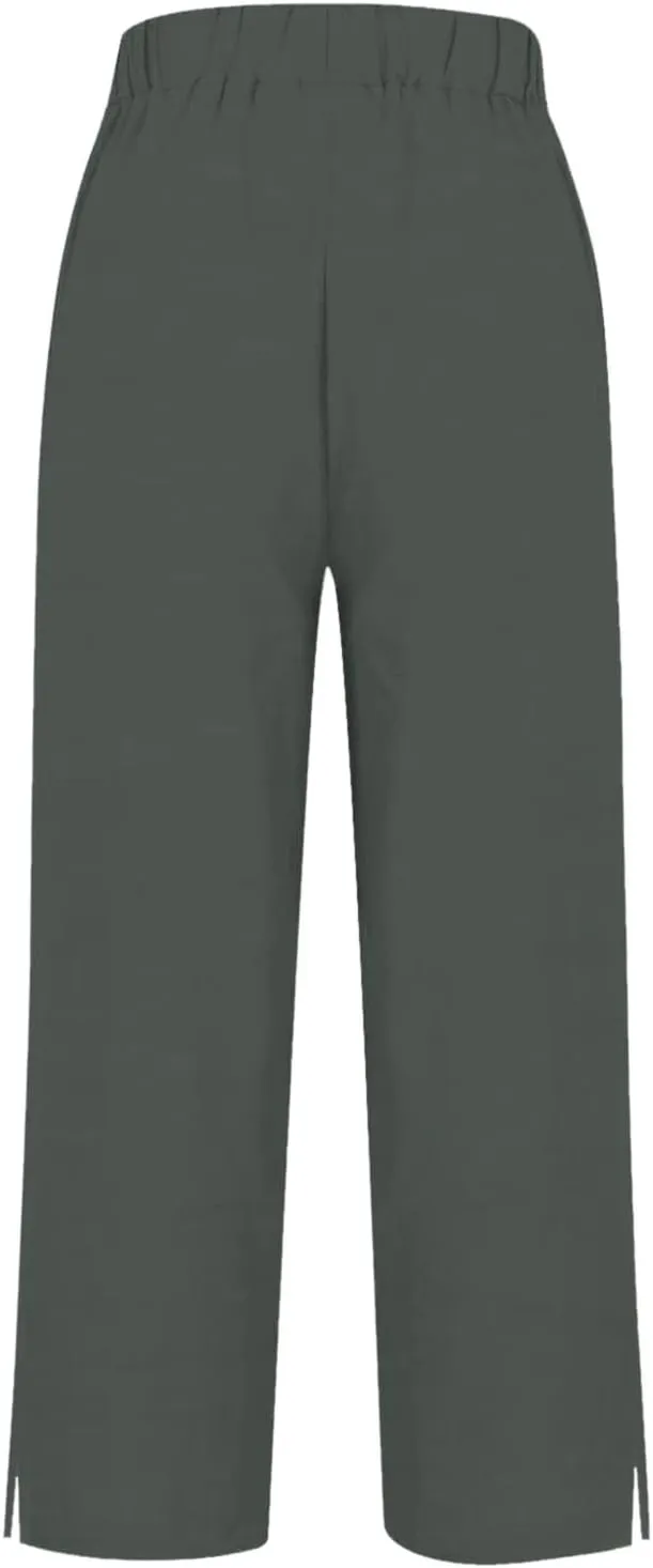 Fleece Lined Leggings Women Elastic Pants Long Drawstring Linen Women Waist Cotton Casual Trousers with Side Pockets