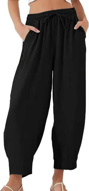Flowy Linen Pants for Women 2025 Summer Lounge Wide Leg Pants Fashion Baggy Long Trousers with Pockets