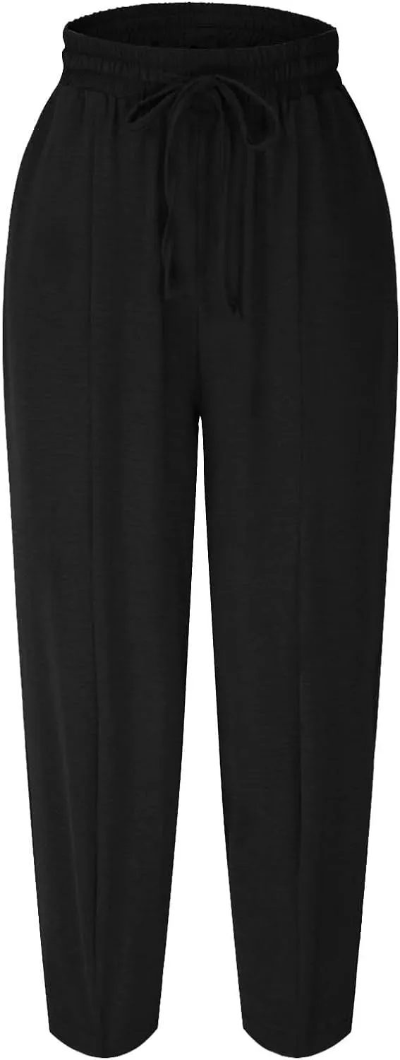 Flowy Linen Pants for Women 2025 Summer Lounge Wide Leg Pants Fashion Baggy Long Trousers with Pockets