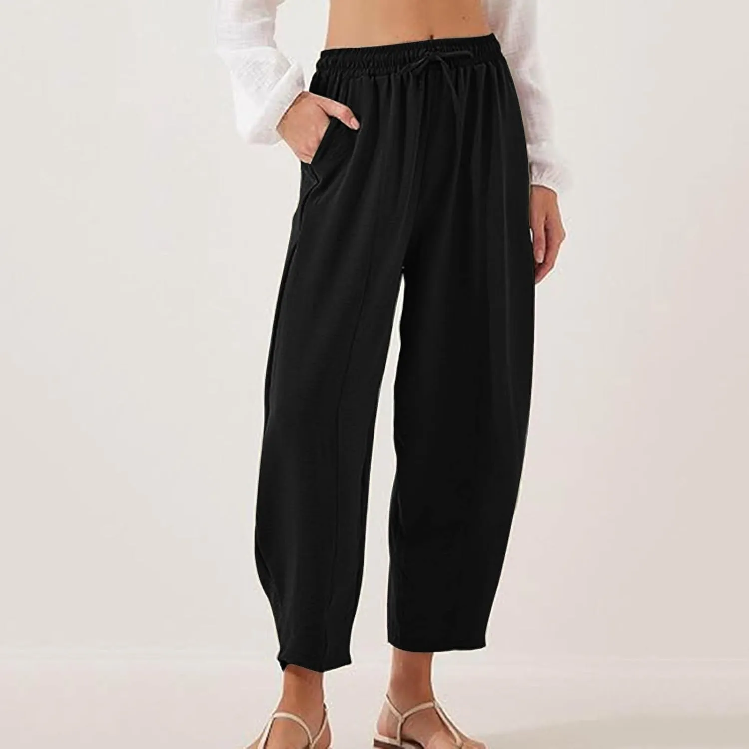Flowy Linen Pants for Women 2025 Summer Lounge Wide Leg Pants Fashion Baggy Long Trousers with Pockets