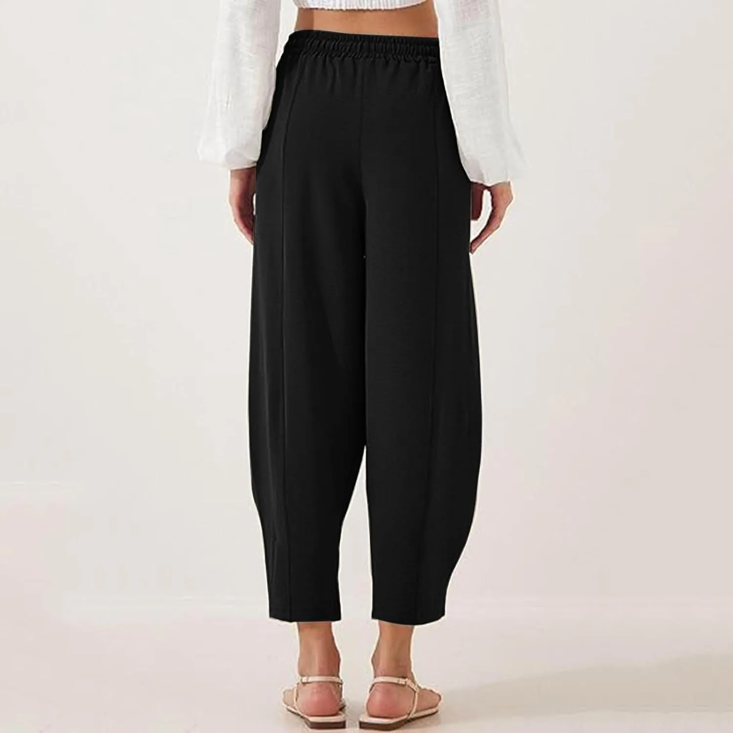 Flowy Linen Pants for Women 2025 Summer Lounge Wide Leg Pants Fashion Baggy Long Trousers with Pockets