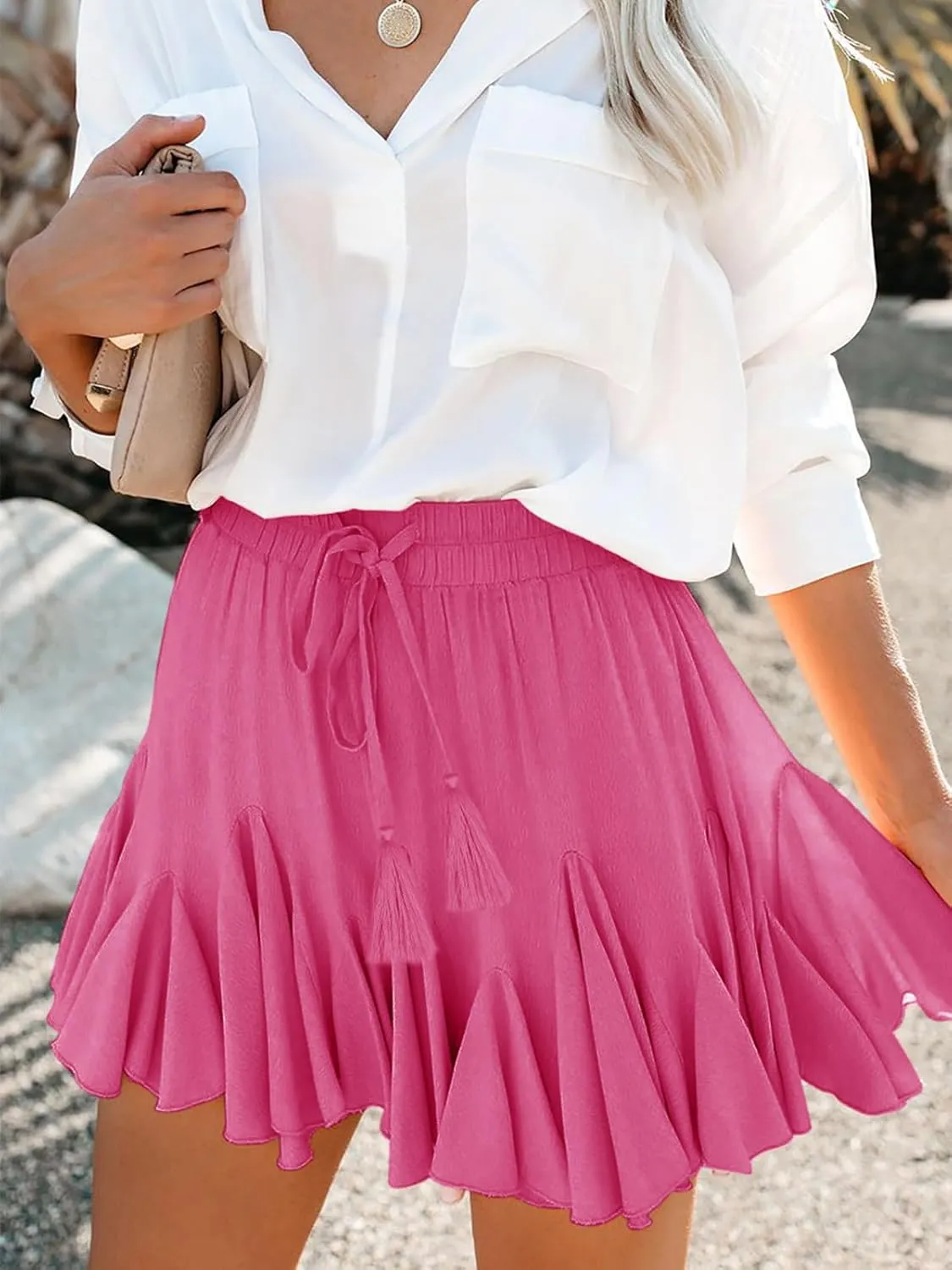 Flowy Shorts for Women Casual Boho Ruffle Mini Skorts High Waist Pleated Skirts Athletic Tennis Butterfly Shorts