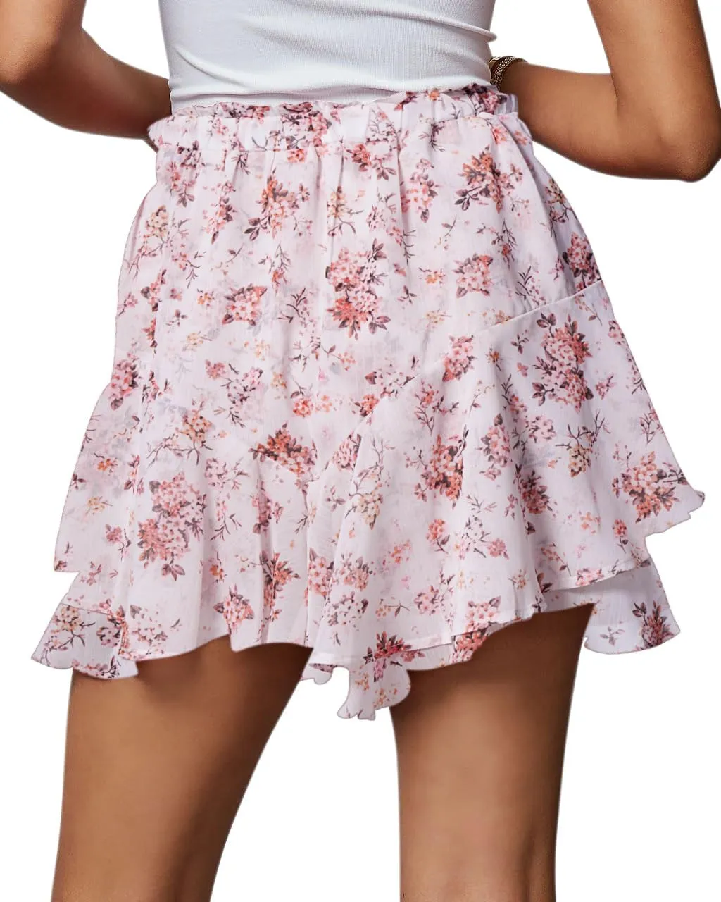 Flowy Shorts for Women Casual Cute Floral Skorts Chiffon Ruffle Tennis Mini Skirts Butterfly Summer Boho Shorts