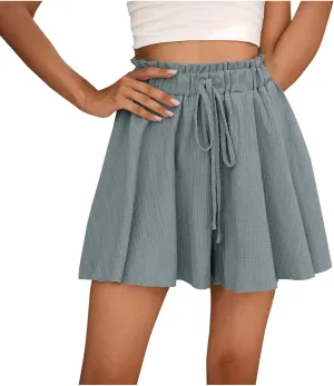 Flowy Shorts for Women Casual Ruffle Mini Skirts Drawstring High Waisted Boho Skorts Golf Tennis Summer Shorts