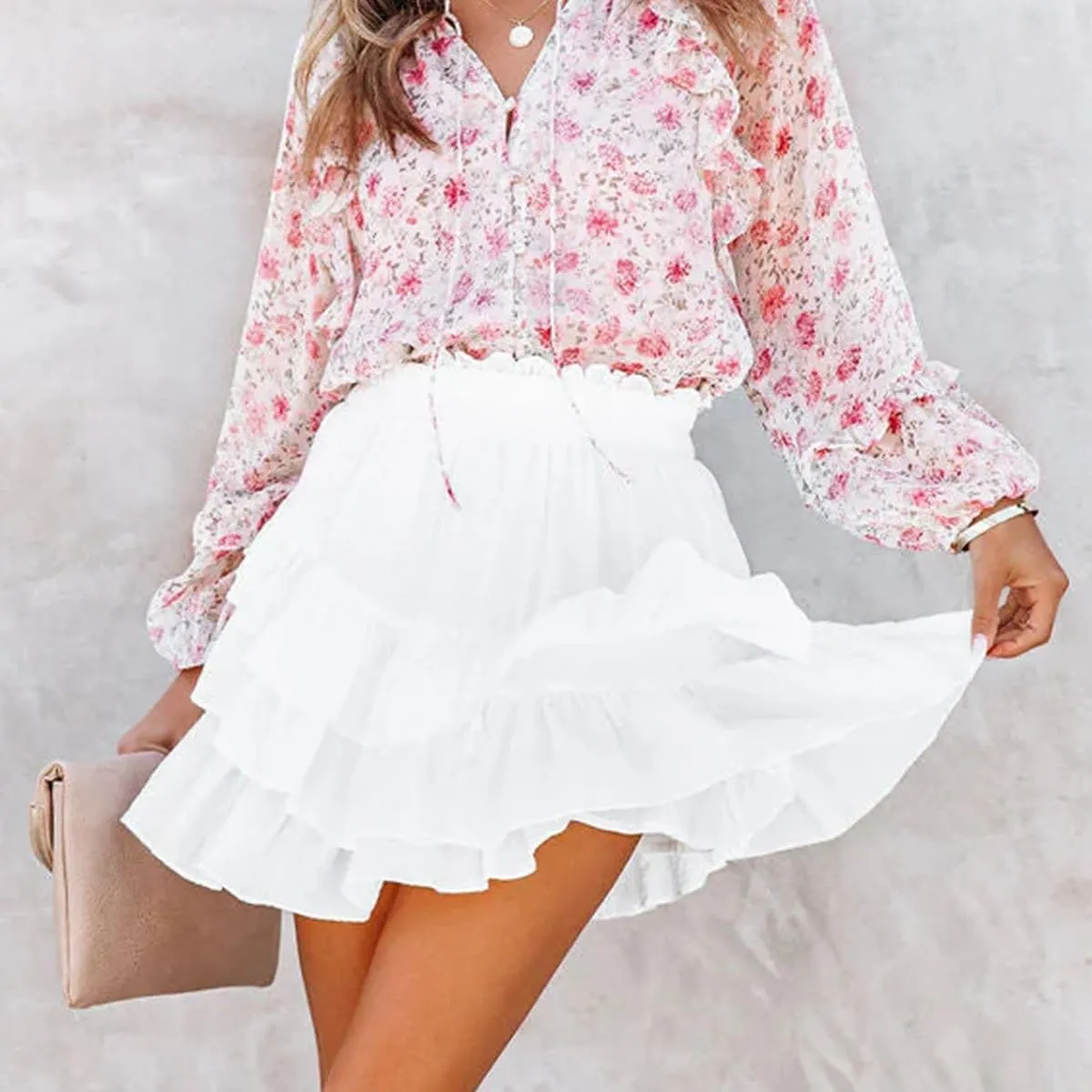 Flowy Shorts for Women Casual Ruffle Tiered Skorts High Waist Mini Tennis Golf Skirt Boho Summer Shorts
