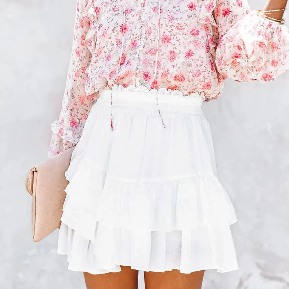 Flowy Shorts for Women Casual Ruffle Tiered Skorts High Waist Mini Tennis Golf Skirt Boho Summer Shorts