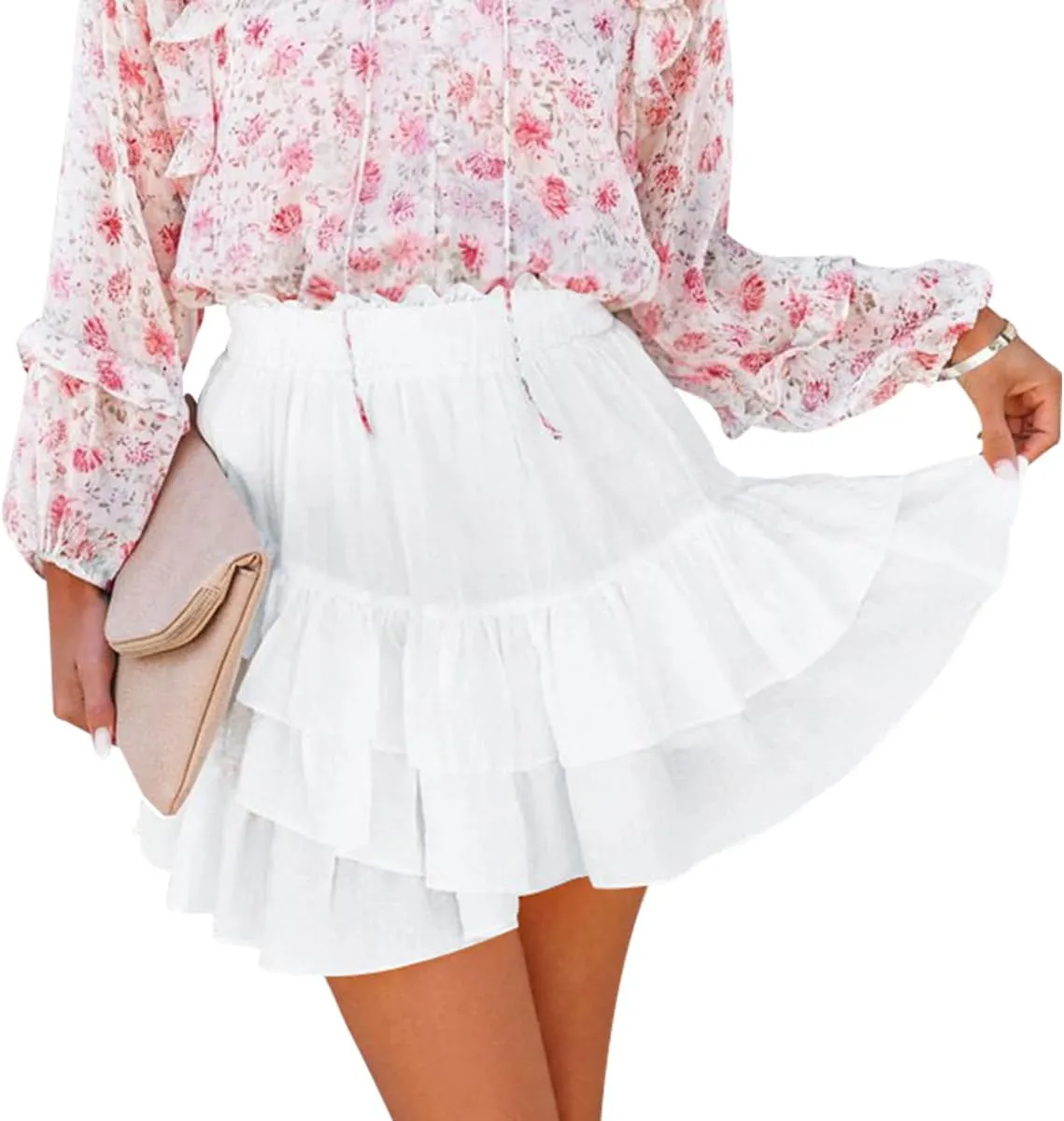 Flowy Shorts for Women Casual Ruffle Tiered Skorts High Waist Mini Tennis Golf Skirt Boho Summer Shorts