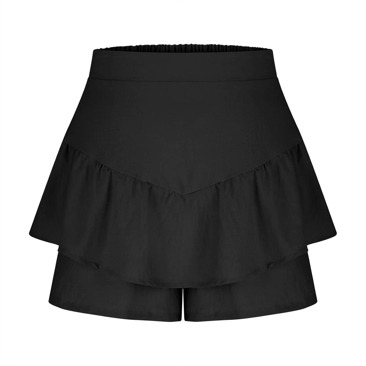 Flowy Shorts for Women Trendy Ruffle Tiered Tummy Control Mini Skirts Dressy Casual Plain High Waisted Pleated Skorts